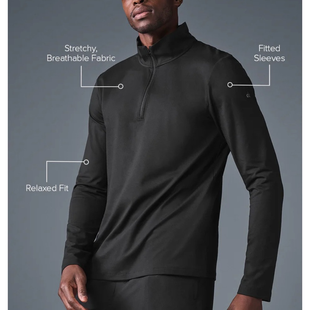 ALO Black Lightweight Quarter-Zip Jacket Conquer 1/4 Zip Reform Long Sleeve